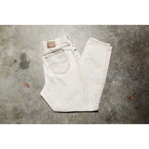 Vintage 1990's USA-Made Lee Riveted Distressed Tan Denim Jeans - 16 Med